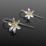 Dangly Satin Silver Flower Earrings
