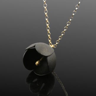 Delicate Black Silver and Gold Floral Necklace