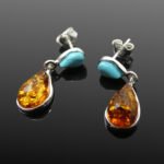 Amber and Turquoise Silver Earrings