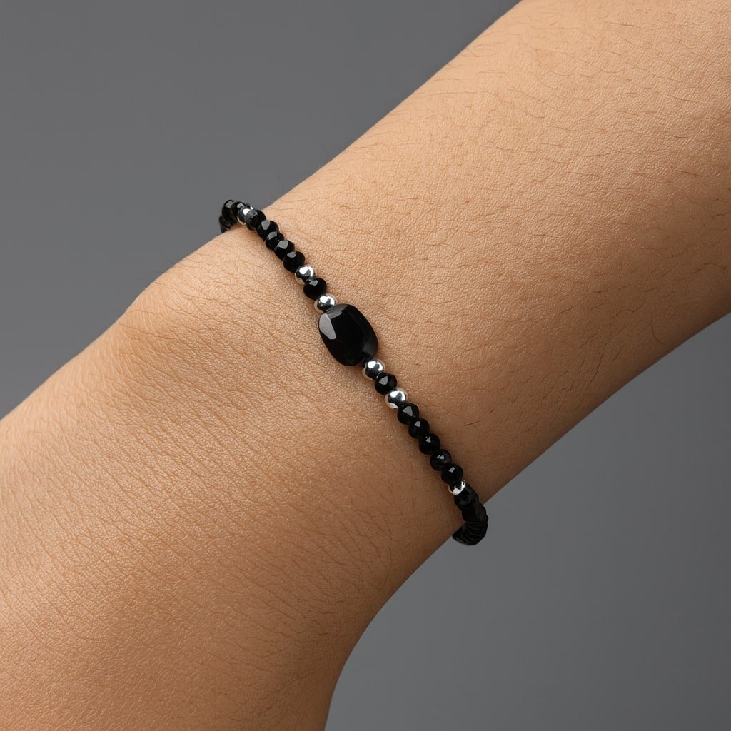 Black agate silver bracelet