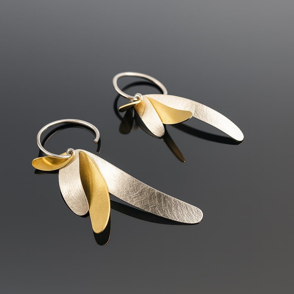 CONTEMPORARY GOLD AND SILVER EARRINGS MOON JEWELLERY UK