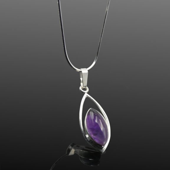 Amethyst pendant necklace marquise cut sterling silver 925 deep violet handmade
