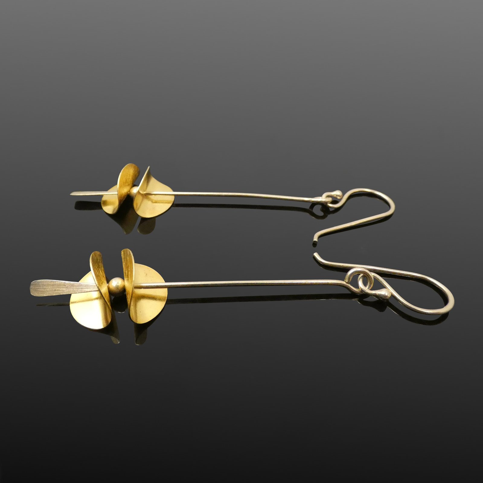 Two tone gold and silver contemporary earrings moon jewellery