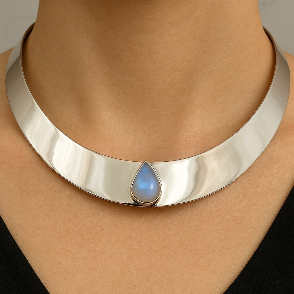 moonstone silver choker necklace uk