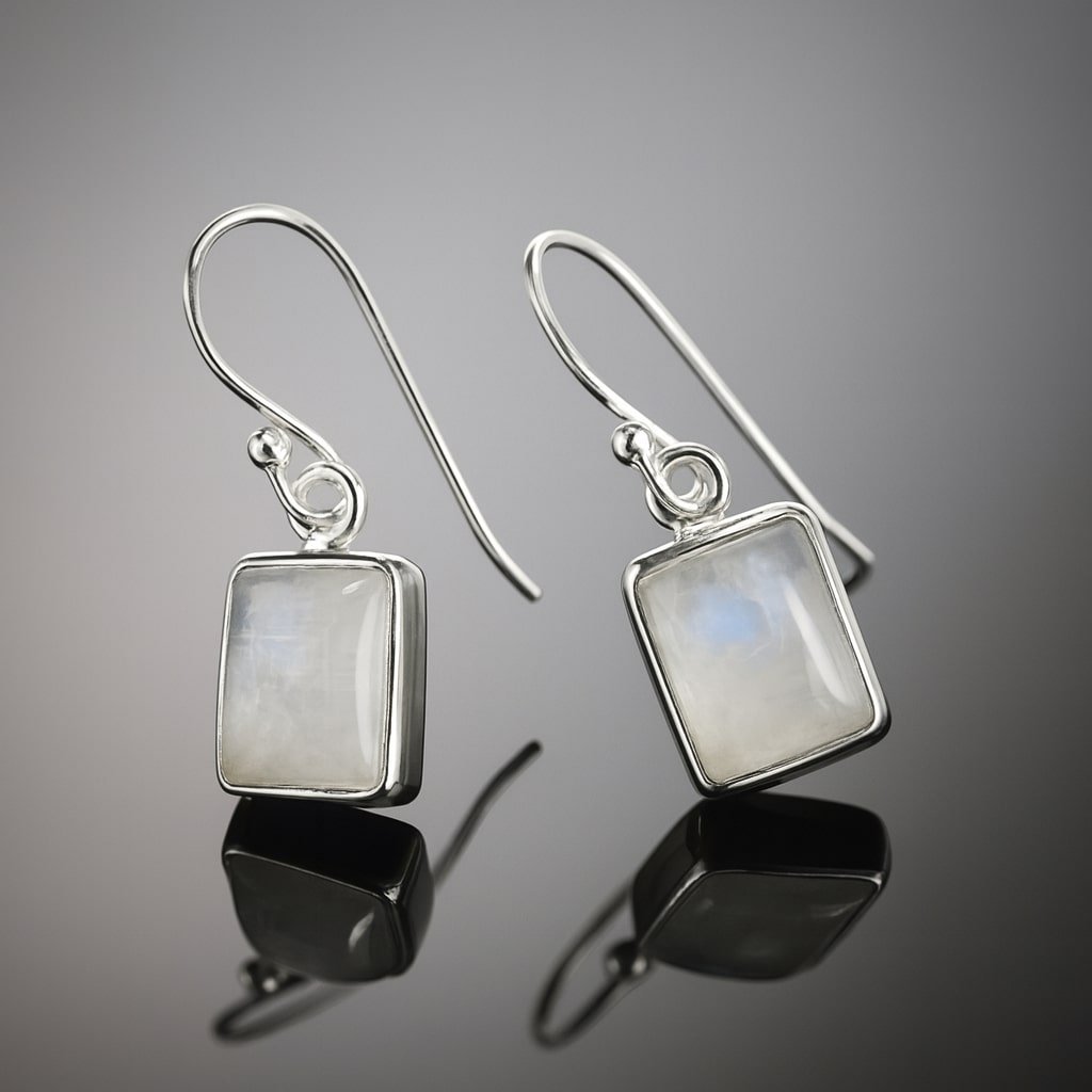square moonstone silver earrings
