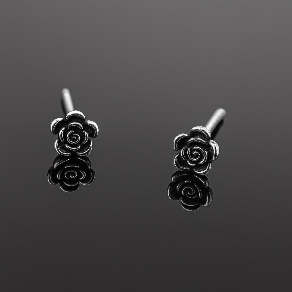 silver rose stud earrings mojo jewellery