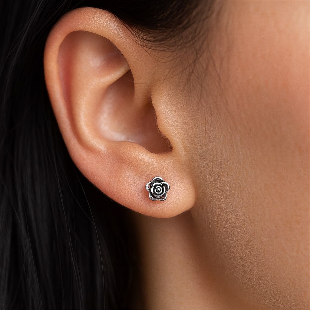 silver rose studs