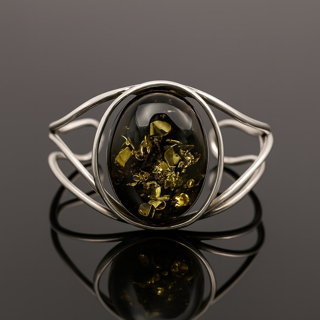 green amber silver bangle