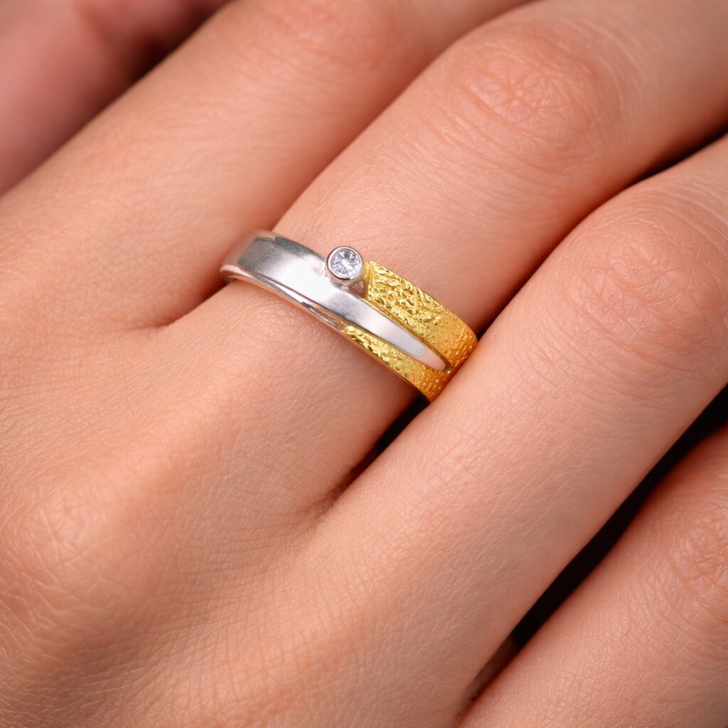 contemporary silver and gold ring