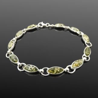 Green amber bracelet sterling silver link design handcrafted