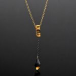 tie amber necklace with Irregularly cut honey amber stone with matte and polished finish