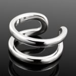 Silver double band ring Scandinavian design mirrored finish sterling silver adjustable