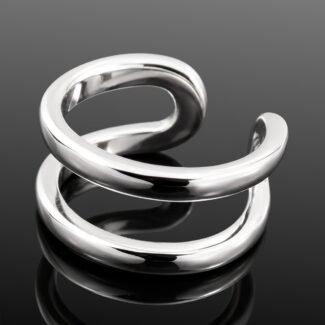 Silver double band ring Scandinavian design mirrored finish sterling silver adjustable