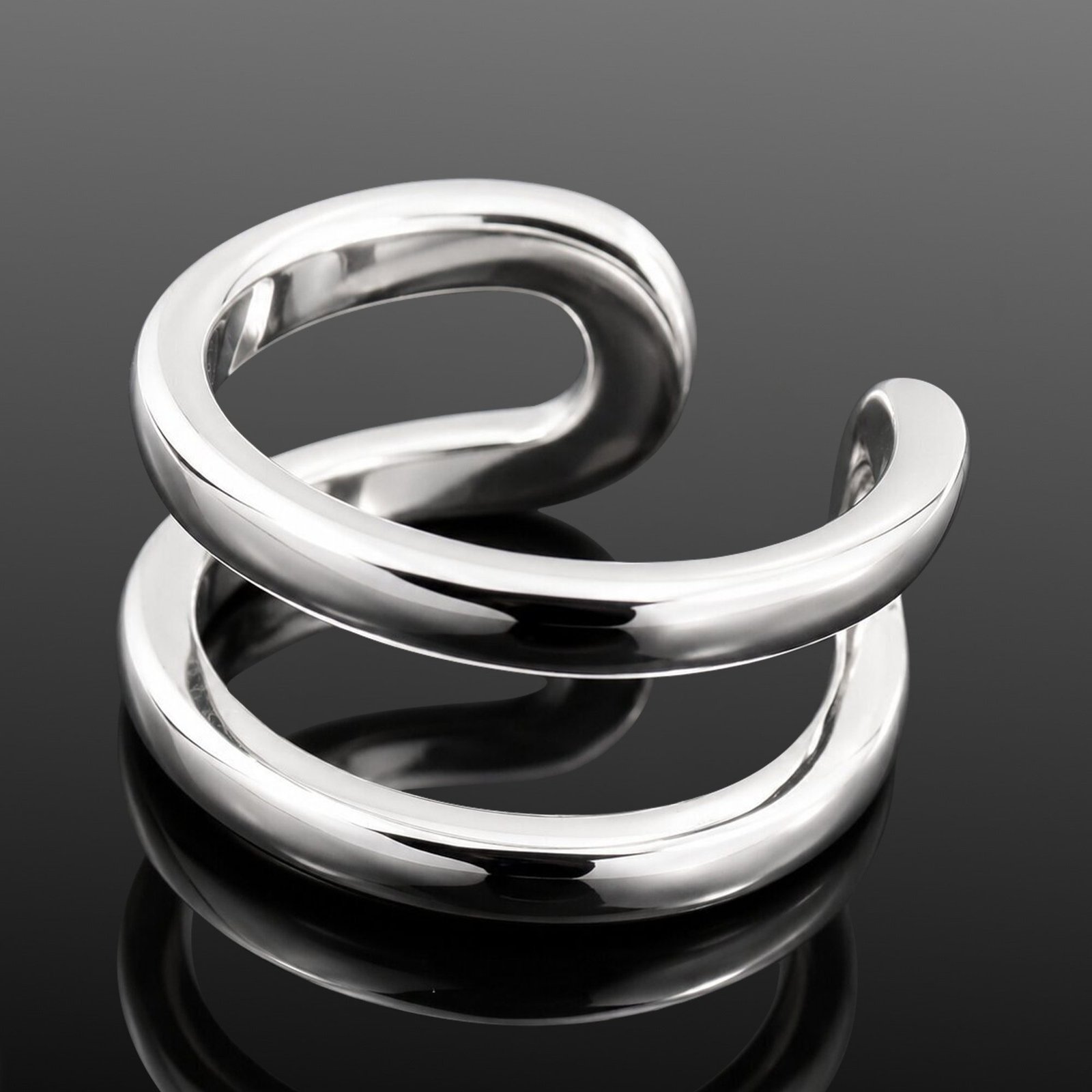 adjustable rings uk handmade jewellery durham uk moon jewellery Silver double band ring Scandinavian design mirrored finish sterling silver adjustable