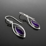 Marquise cut purple amethyst purple in sterling silver drop earring setting