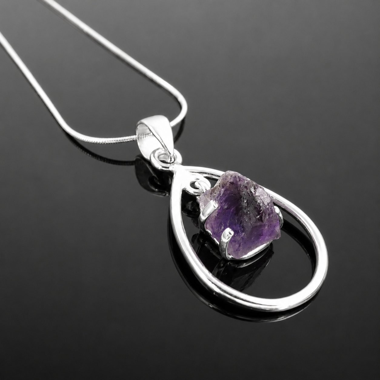Rough amethyst necklace sterling silver 925 claw set