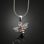 Amber pendant necklace bumble bee design mirrored sterling silver Polish artist