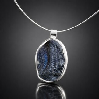 Chalcedony necklace cobalt blue sterling silver handcrafted Polish designer