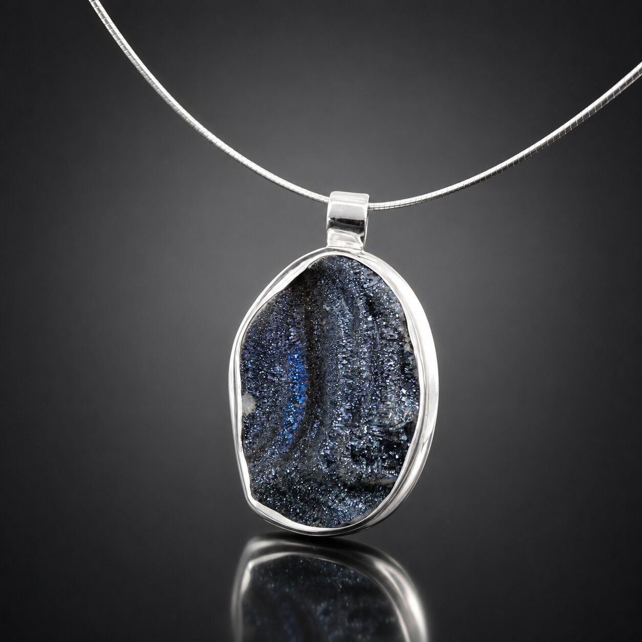 Chalcedony necklace cobalt blue sterling silver handcrafted Polish designer