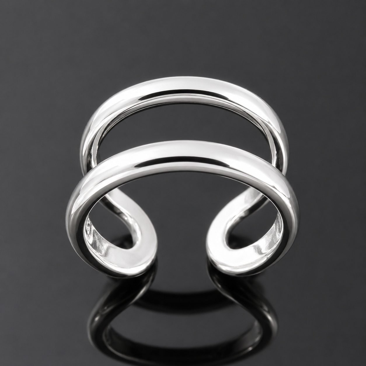 chunky silver rings uk moon jewellery handmade jewellery durham Sterling silver 925 double band ring high mirror polish close up