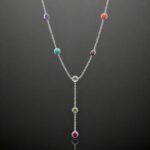 Multi gemstone necklace seven stones amethyst turquoise ruby garnet peridot citrine coral sterling silver