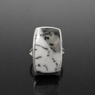 Dendritic agate ring one of a kind oblong sterling silver handmade size M