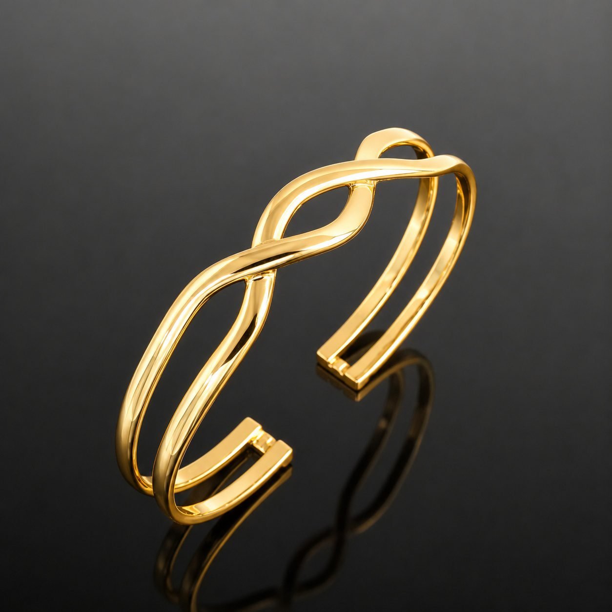 gold_braided_cuff_bracelet_moon_jewellery_uk Gold cuff bracelet infinity design 14ct gold plated sterling silver Scandinavian adjustable