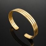 Triple bangle bracelet 14ct gold plated sterling silver minimalist adjustable Scandinavian