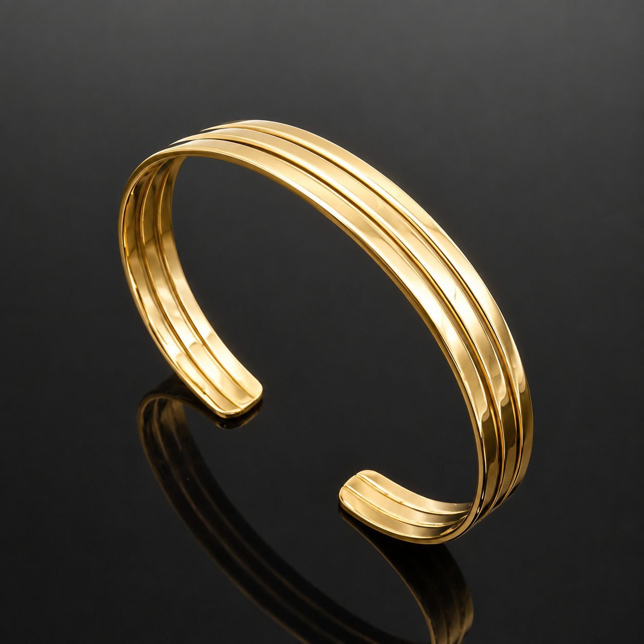 Triple bangle bracelet 14ct gold plated sterling silver minimalist adjustable Scandinavian