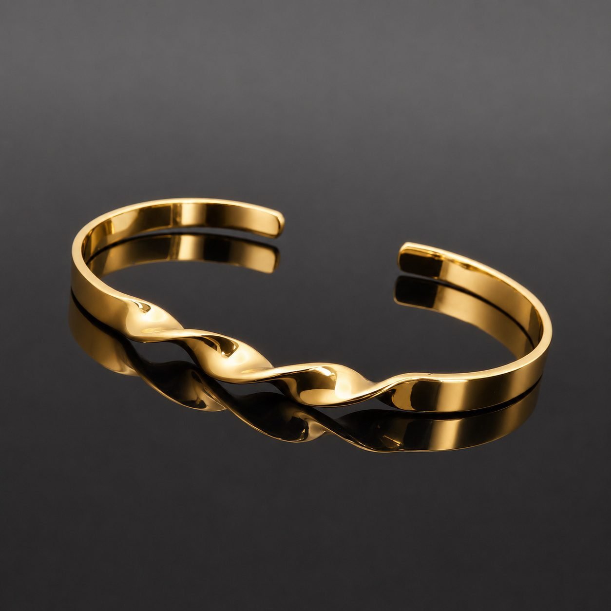 golden_wave_cuff_moon_jewellery_uk Twisted cuff bracelet 14ct gold plated sterling silver minimalist adjustable Scandinavian