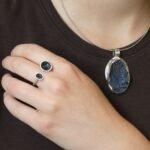 Cobalt blue chalcedony pendant necklace sterling silver 925