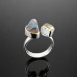 Black opal and citrine ring sterling silver 925 one of a kind