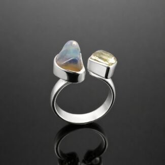 Black opal and citrine ring sterling silver 925 one of a kind