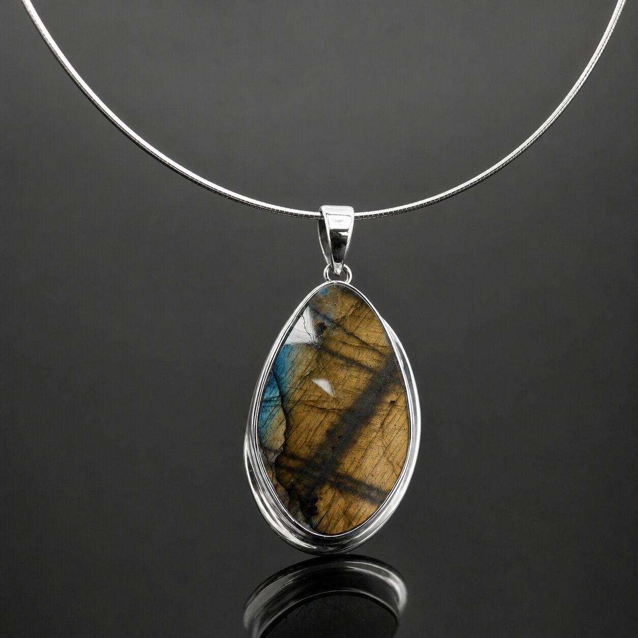 Labradorite necklace sterling silver pendant handcrafted Polish designer
