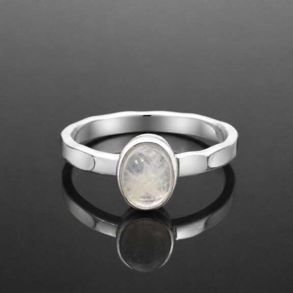 Moonstone ring Sri Lankan oval textured sterling silver mirrored finish handmade