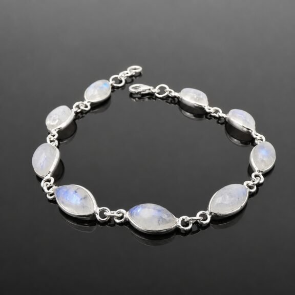 Moonstone bracelet Sri Lankan sterling silver handmade classic setting 17cm