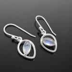 Moonstone drop earrings cut out mirrored silver frame marquise handmade 30mm