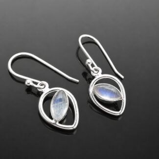 Moonstone drop earrings cut out mirrored silver frame marquise handmade 30mm