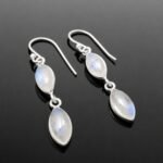Moonstone drop earrings marquise cut sterling silver handmade 42mm classic design