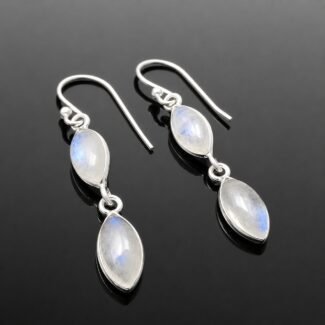 Moonstone drop earrings marquise cut sterling silver handmade 42mm classic design