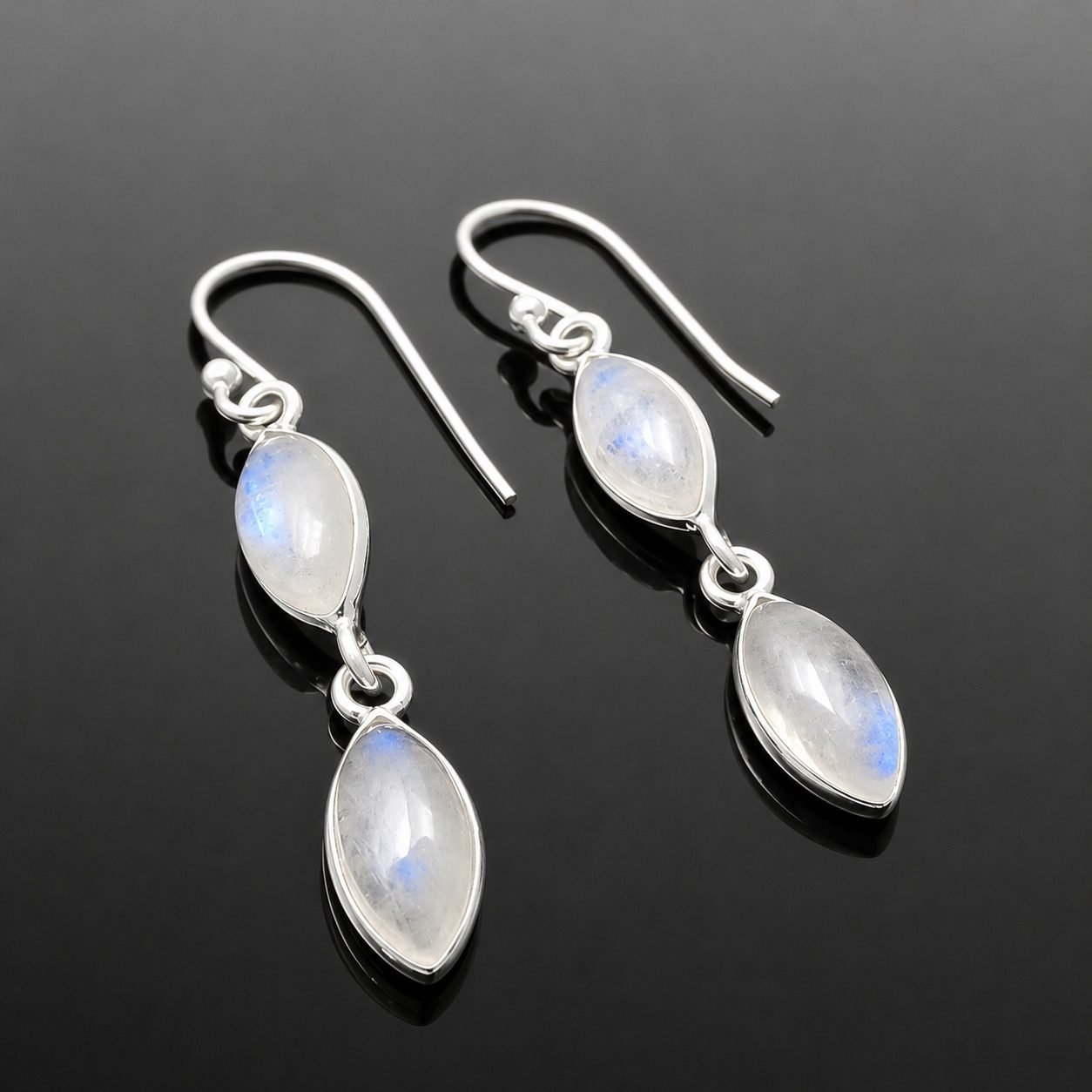 moonstone_earrings_moon_jewellery_uk Moonstone drop earrings marquise cut sterling silver handmade 42mm classic design
