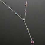 Seven natural gemstones amethyst turquoise citrine bamboo coral garnet peridot ruby in sterling silver setting