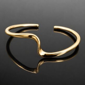 Wave cuff bracelet 14ct gold plated sterling silver mirrored finish adjustable Scandinavian