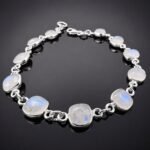 Square moonstone bracelet Sri Lankan sterling silver link handmade unusual cut