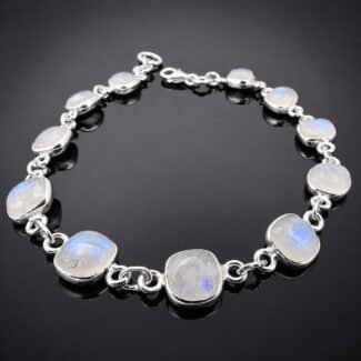 Square moonstone bracelet Sri Lankan sterling silver link handmade unusual cut