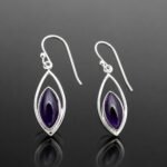 Amethyst drop earrings marquise cut sterling silver 925 deep violet handmade