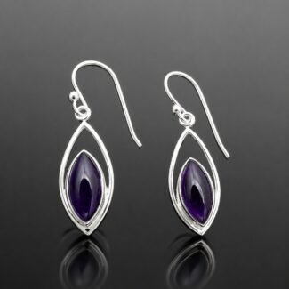 Amethyst drop earrings marquise cut sterling silver 925 deep violet handmade
