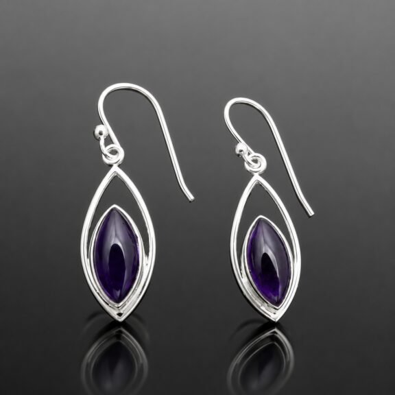 Amethyst drop earrings marquise cut sterling silver 925 deep violet handmade
