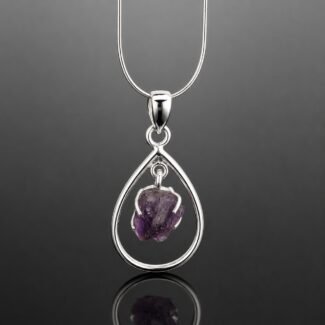 Rough amethyst necklace claw set movable silver frame mirrored finish one of a kind