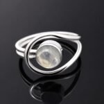 Cabochon moonstone ring fluid contemporary sterling silver handmade size P